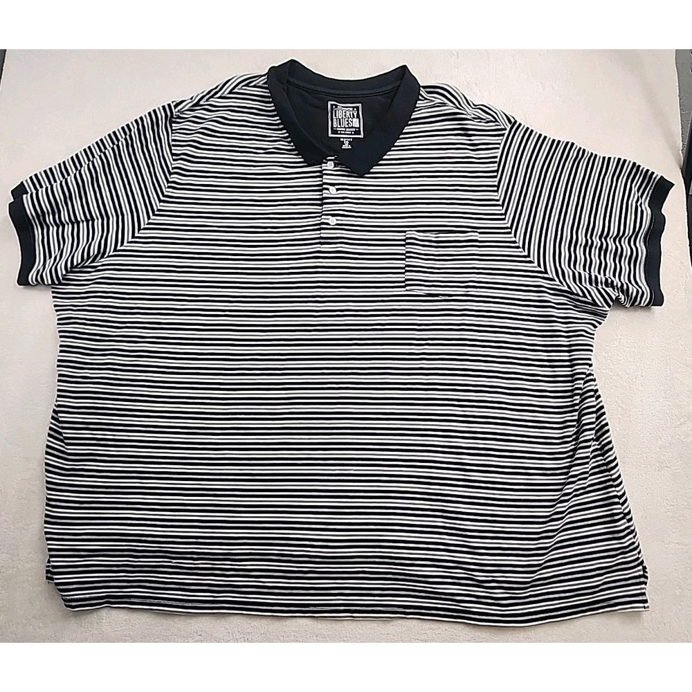 Liberty Blues Brand 8XL Tall Short Sleeve Black & Gray Striped Polo Shirt